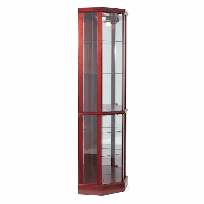 Tessa Lighted Display Corner Curio Cabinet with Glass Shelves and Mirrored Back, , large