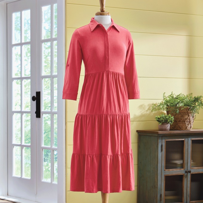 Tiered Knit Dress, , large