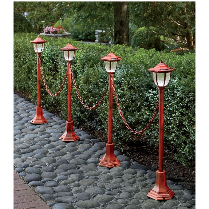 Set of 4 Chained Solar Lanterns, Red, large