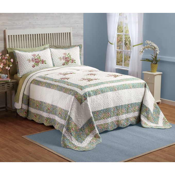 Loretta Embroidered Quilted Bedspread, , large