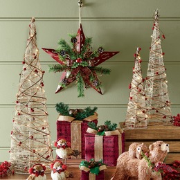 Set of 3 Rattan and Berry Cone Trees, , large