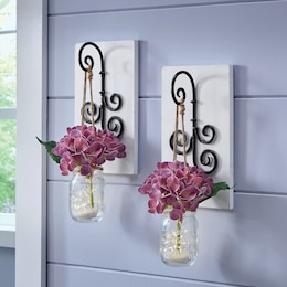 Set of 2 Lit Hanging Hydrangea in Jar, , large