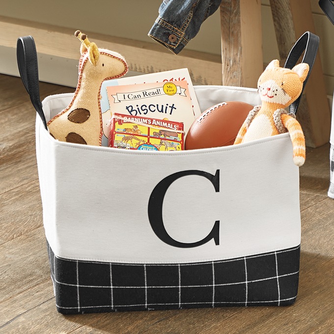 Plaid-Accent Tote Basket, , large