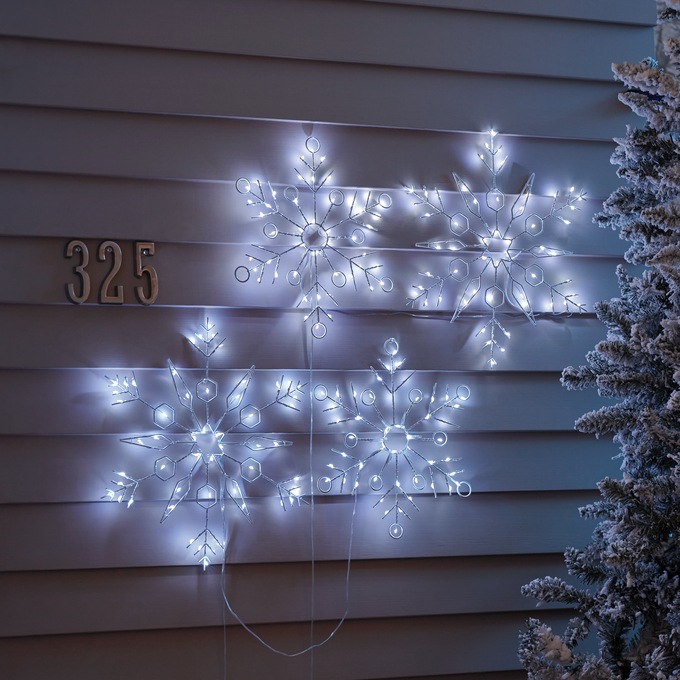 Set of 2 Hanging Lit Snowflakes, , large