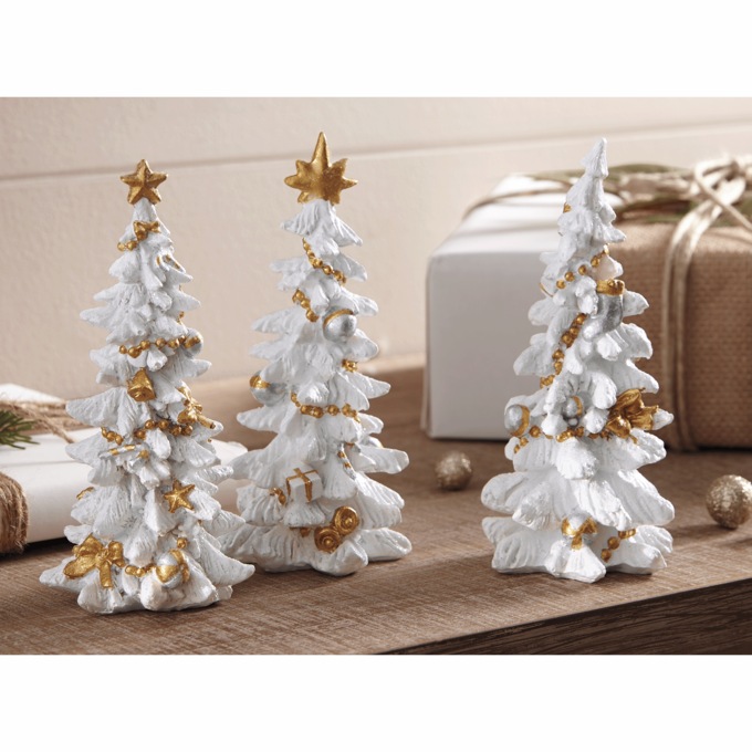 Set of 3 White and Gold Trees, , large