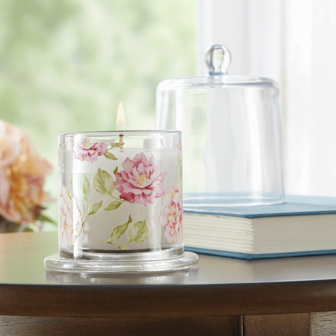 Floral Glass Cloche with Candle, Multi, large