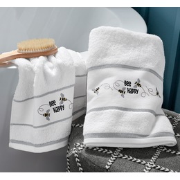 2-Piece Bee Happy Embroidered Towel Set, , large