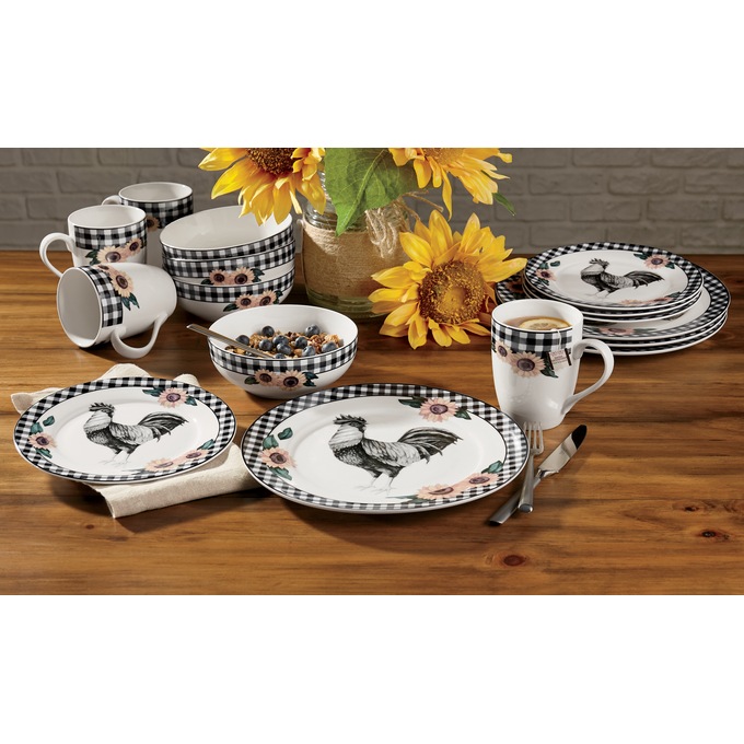 16 Piece Gingham Rooster Dinnerware Set Country Door