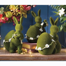 Set of 3 Flocked Bunnies with Eggs, , large