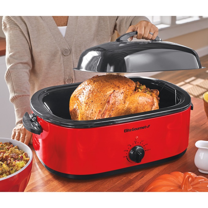 Elite Gourmet 18-Quart Electric Roaster with Lid, Red