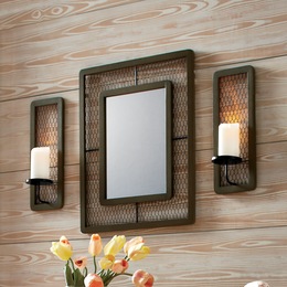 Chicken Wire Wall Mirror and Sconces, , large