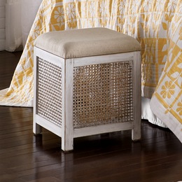 Upholstered Cane Storage Ottoman, , large