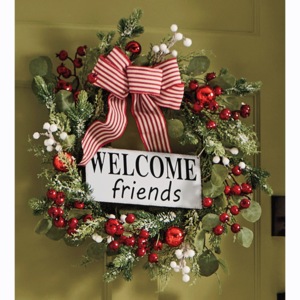 Welcome Friends Holiday Berry Wreath, , large