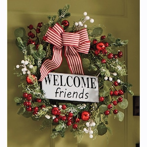 Welcome Friends Holiday Berry Wreath, , large