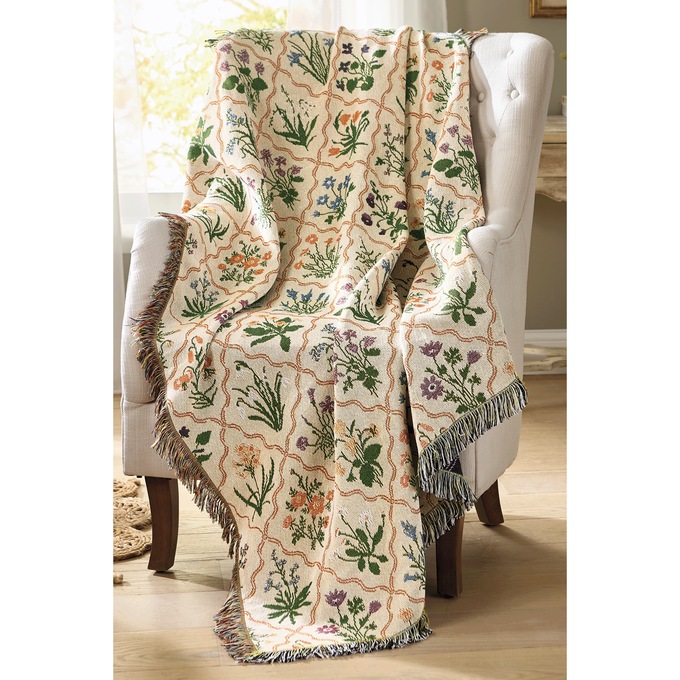 Wildflower Tapestry Throw Blanket with Decorative Fringe - 50"x 60", Multi, large