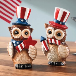 Set of 2 Patriotic Owls, , large