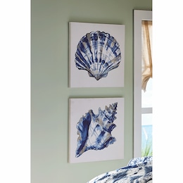 Set of 2 Dark Blue Shell Art, , large