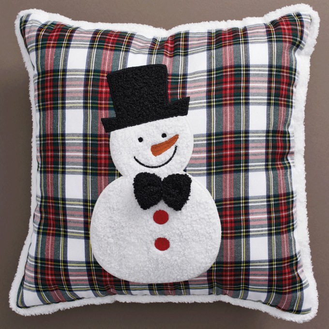Plaid Snowman Accent Pillow, , large
