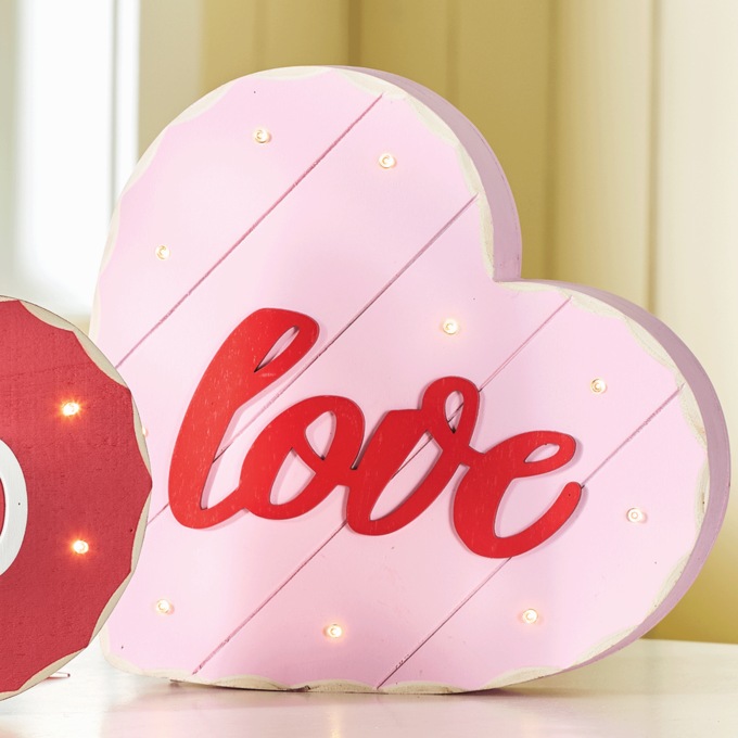 Mini Chunky Wood Cutouts Lit Conversation Hearts, Pink Love, large