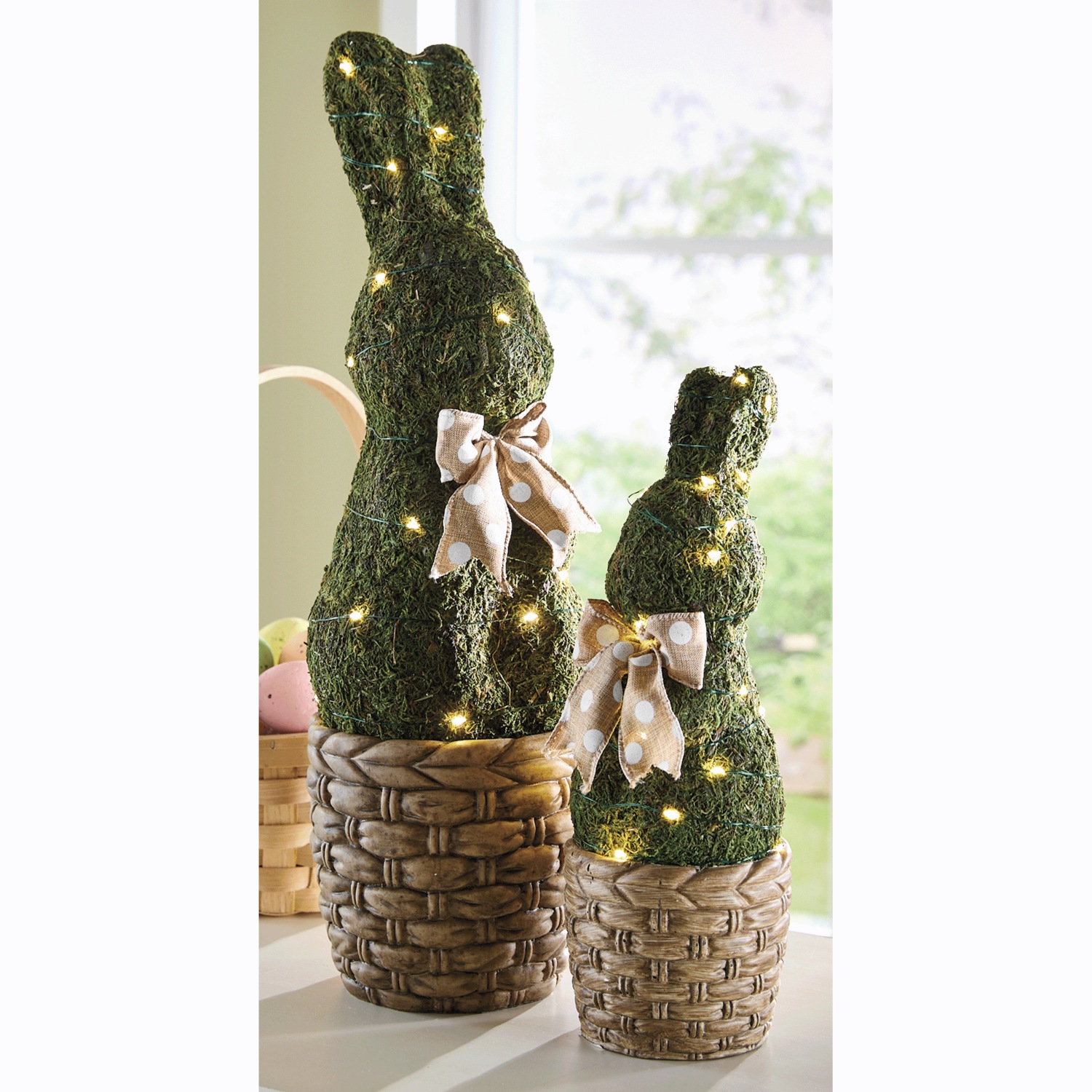 Set of 2 Mossy Bunny Topiaries | Country Door