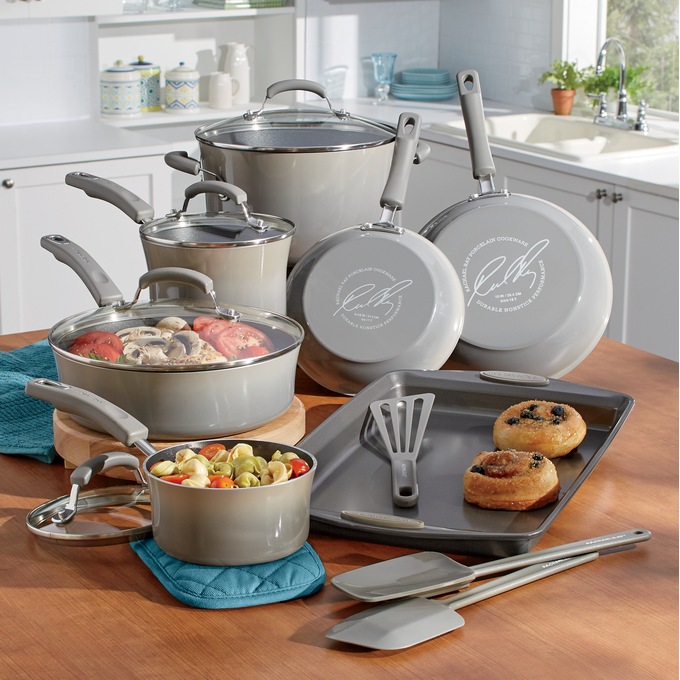 Rachael Ray 14-Piece Gradient Aluminum Cookware with Porcelain Enamel  Exterior