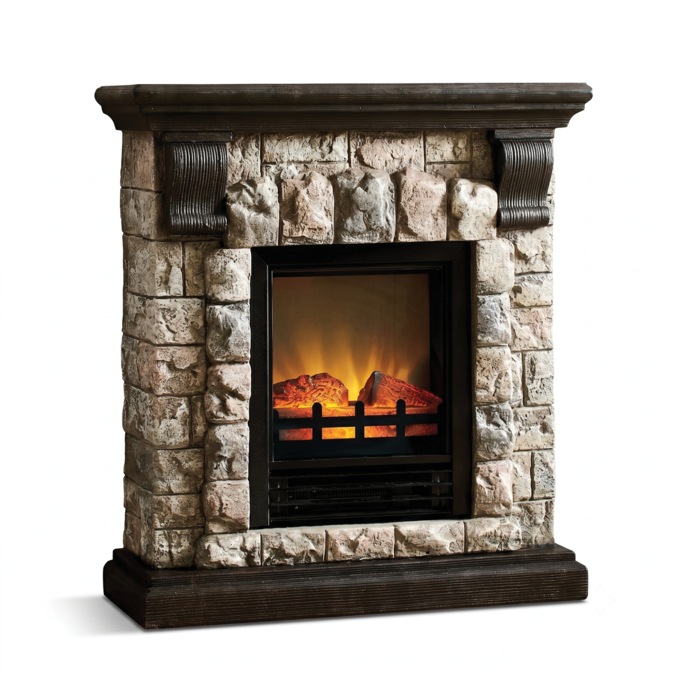 Faux-Stone Electric Fireplace, Rustic, , large