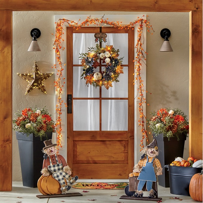 Blue Mum and White Pumpkin Wreath, , large