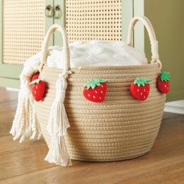 Strawberries-Embellished Rope Basket, , large