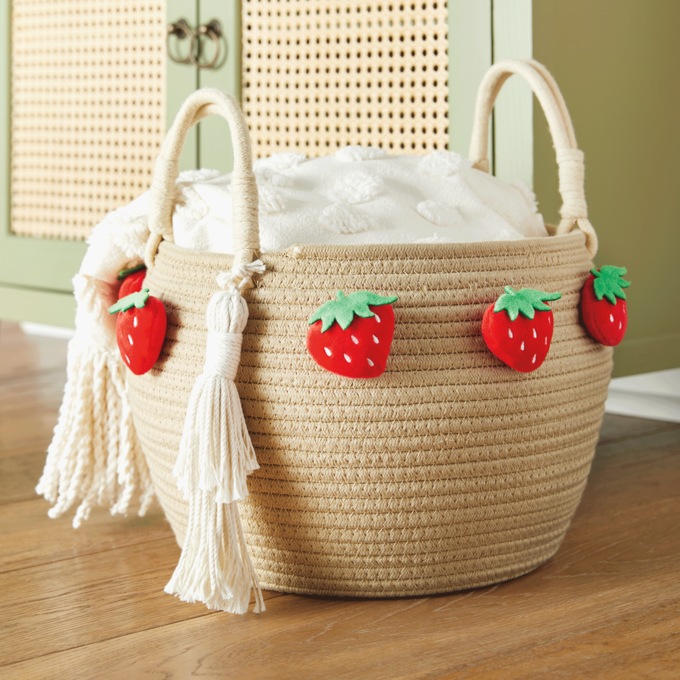 Strawberries-Embellished Rope Basket, , large