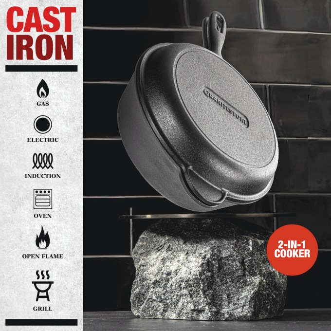 Granitestone Pre-Seasoned Cast Iron 2-in-1 Cooker, , large