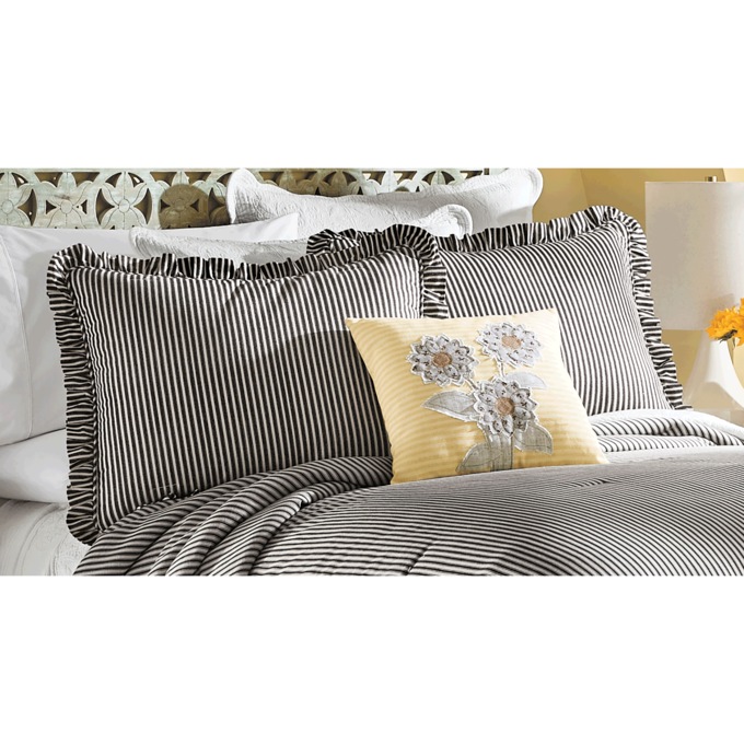 Ticking Stripe Ruffled Sham, , large