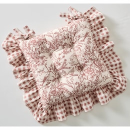 Gingham and Toile Chair Cushion, , large