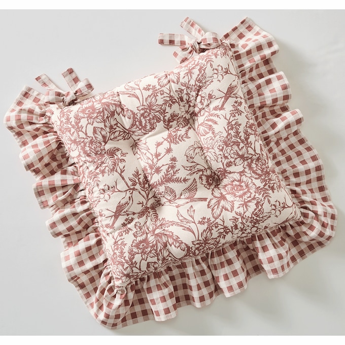 Gingham and Toile Chair Cushion, , large