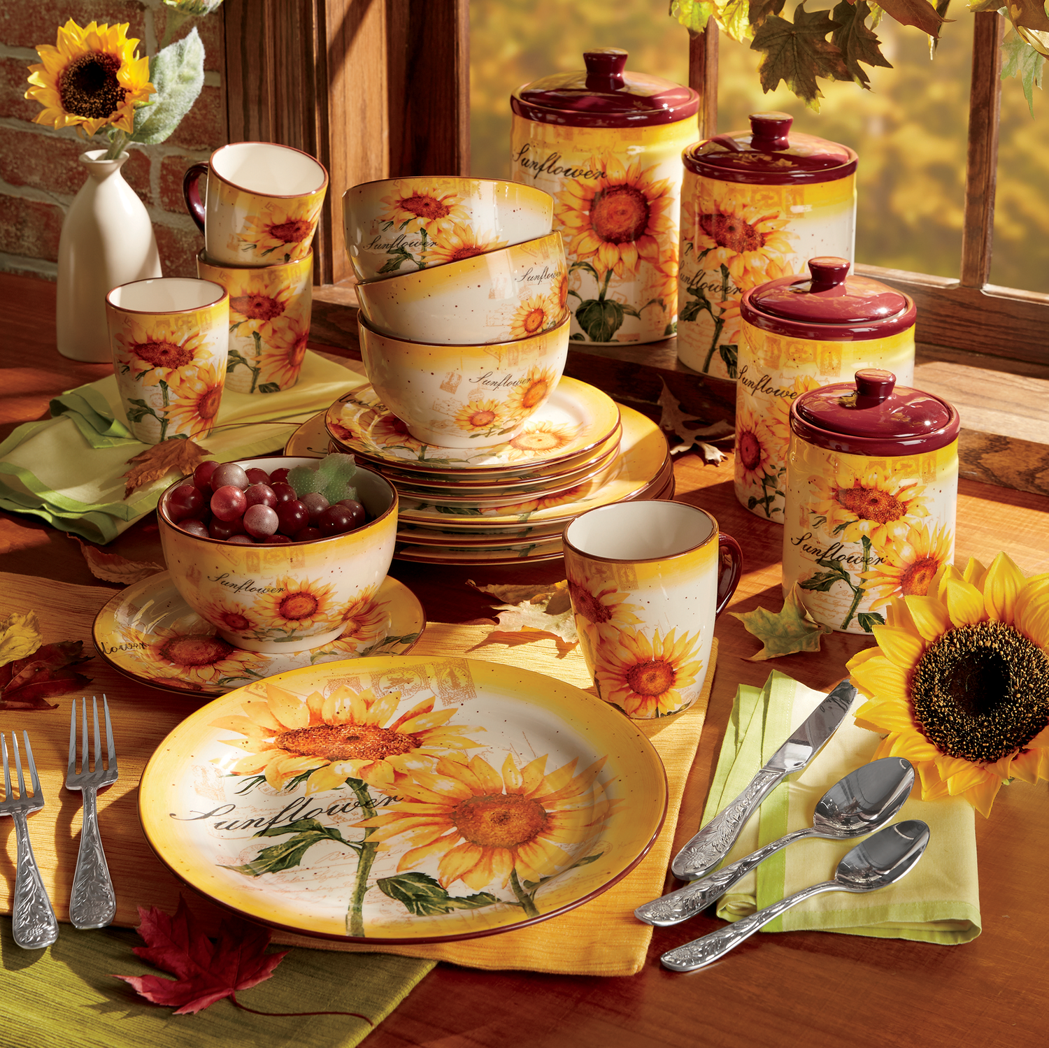 Sunflower Dinnerware Set and Canister Set | Country Door Sunflower Dinnerware Set and Canister Set | Country Door