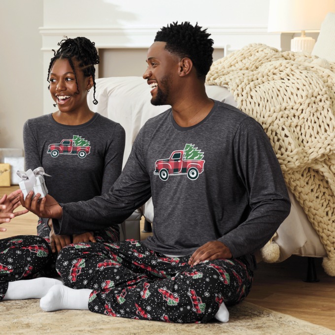 Men's Family Christmas Holiday PJ Set in Soft, Stretchy Jersey Knit, , large