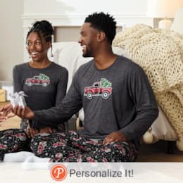 Men's Family Christmas Holiday PJ Set in Soft, Stretchy Jersey Knit, , large