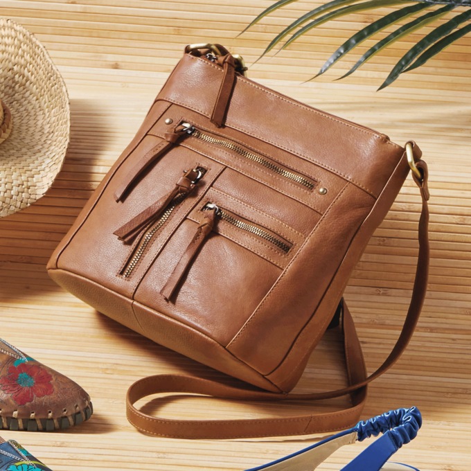 Multi-Zip Pebbled Leather Bucket Crossbody, , large