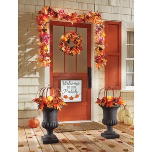 Buy Both And Save - Pumpkin Floral Urn Filler With Led Candle, , large