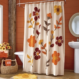 Autumn Floral Cotton Chenille Shower Curtain, , large
