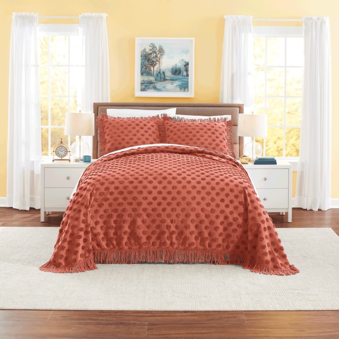 Color Connection Autumn Chenille Dot Bedspread and Sham, , large