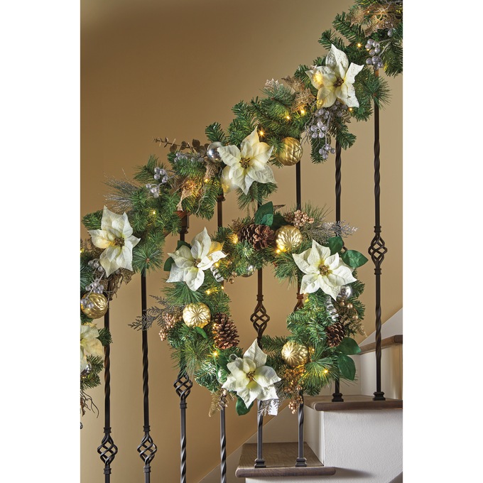 6-ft. Lit Poinsettia Garland, , large
