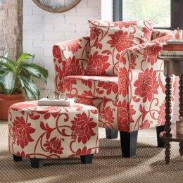 Floral Chair and Ottoman, , large