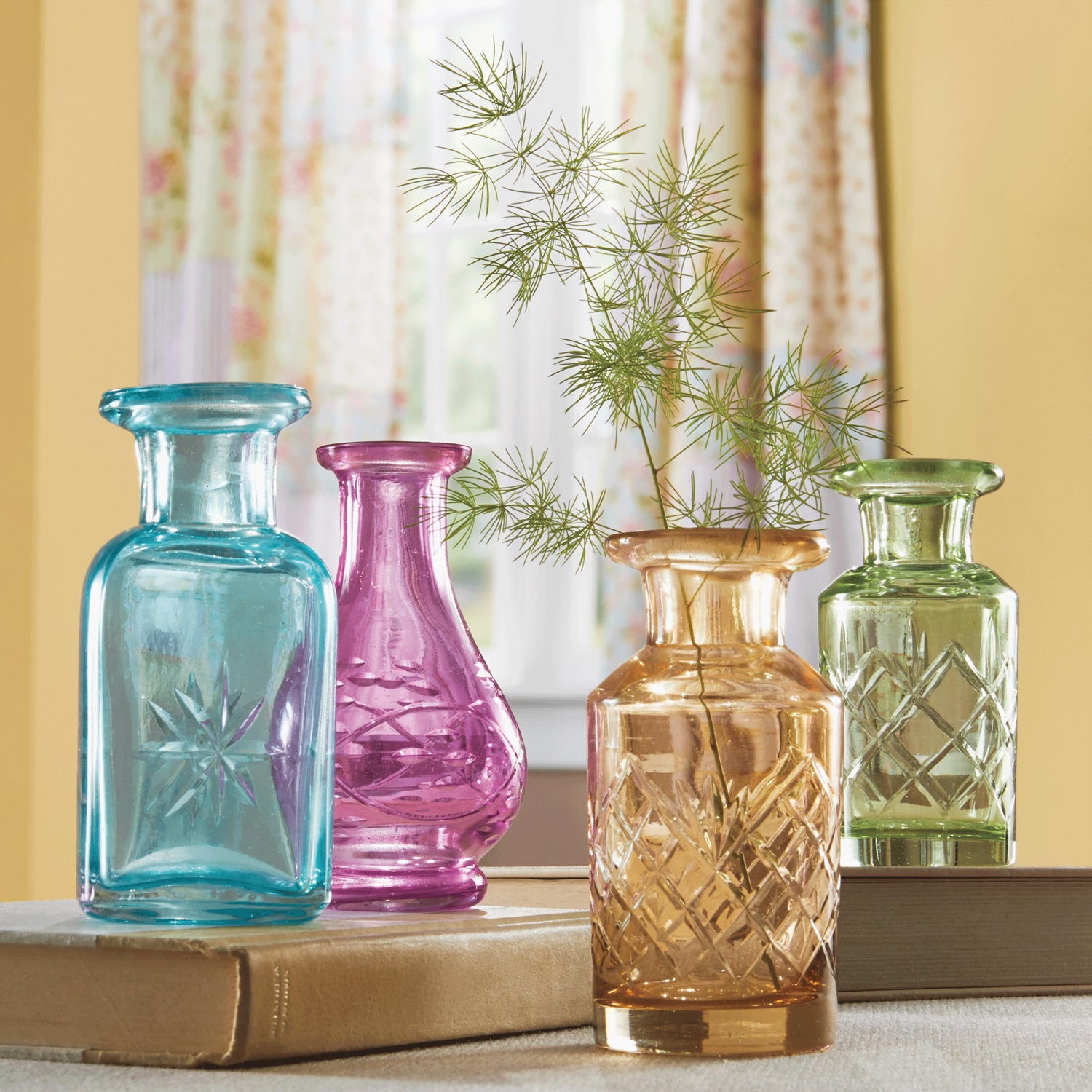 Set of 4 Colored Glass Bud Vases Country Door