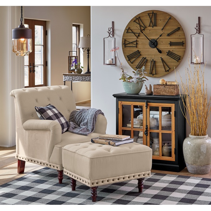 Tufted accent chair and nailhead hot sale ottoman