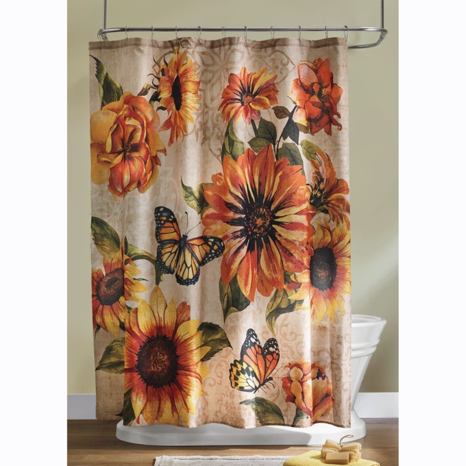 Sunflower Butterfly Shower Curtain, , large