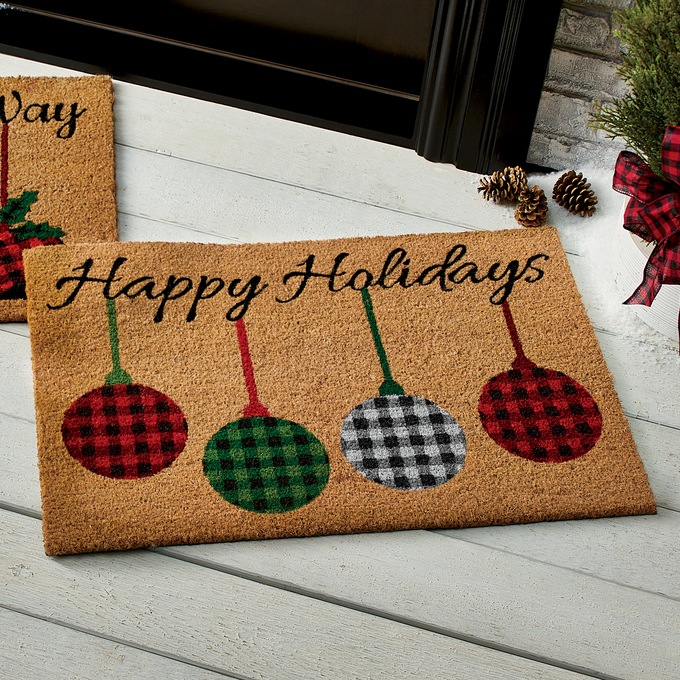 Holiday Plaid Coir Mat - 20" X 30", , large