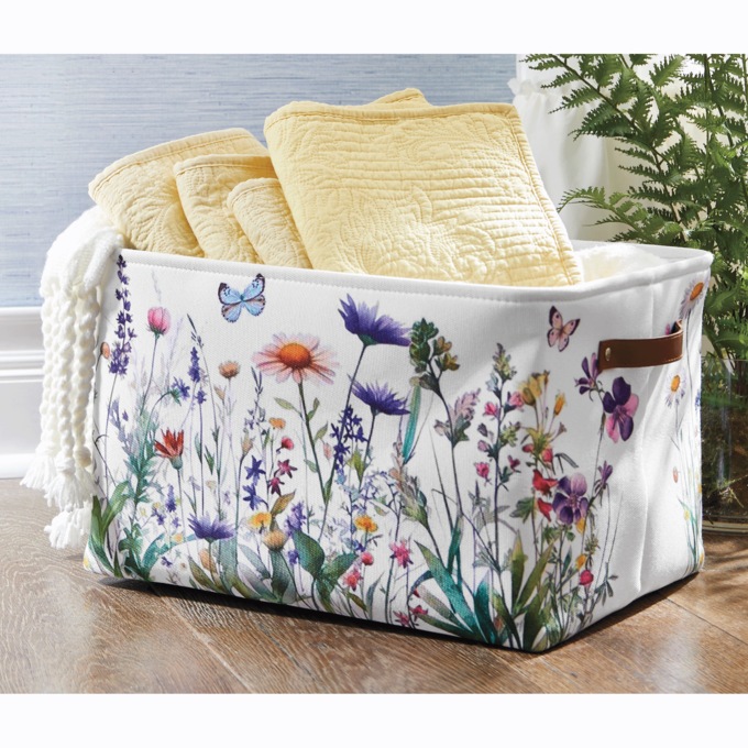 Wildflower Printed Tote Basket, , large