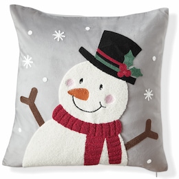Embroidered Snowman Accent Pillow, , large