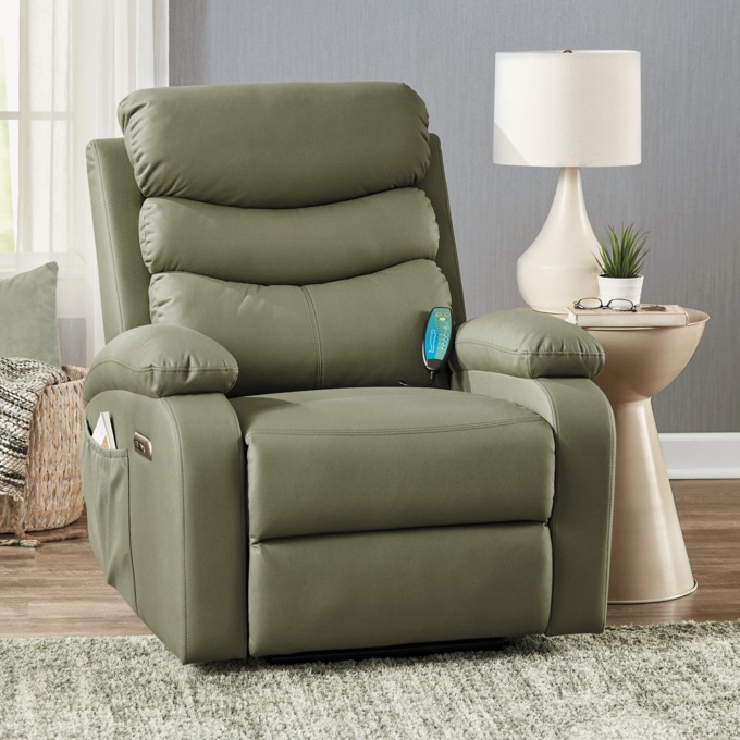 Powered Faux-Leather Recliner with Heat/Massage, , large