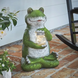 Zen Frog with Solar Mason Jar, , large
